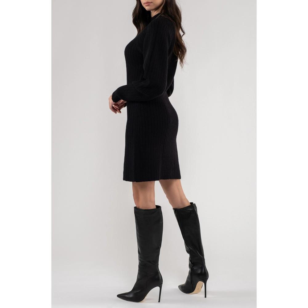 August Sky Women's Puff Long Sleeve Mini Sweater Dress (Black L) Product Image