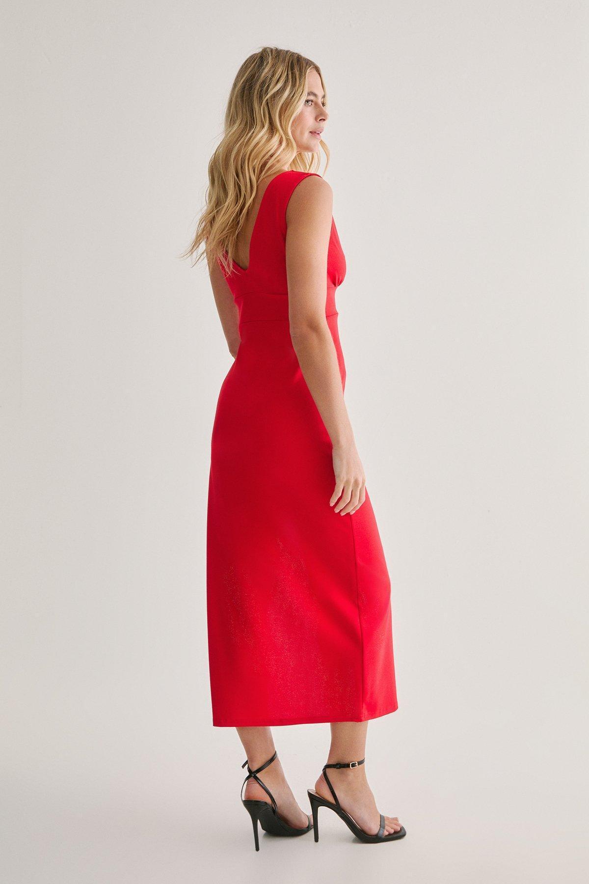 Plunging V-Neckline Split Midi Dress Product Image