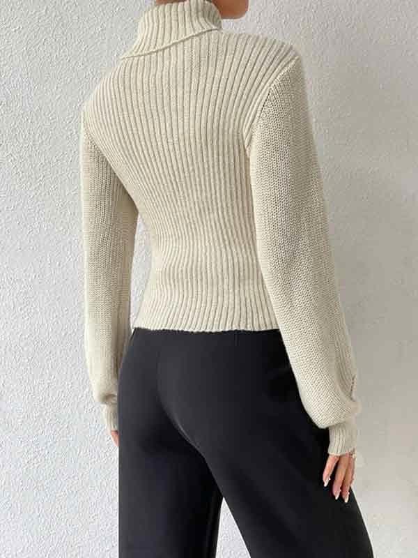 Solid Cutout High Neck Sweater Product Image
