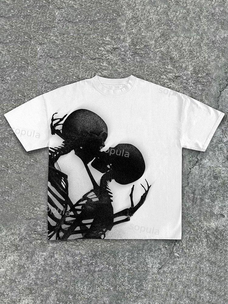 Sopula Large-Scale Skeleton Graphic Print Pattern With A Sense Of Design Cotton T-Shirt Product Image