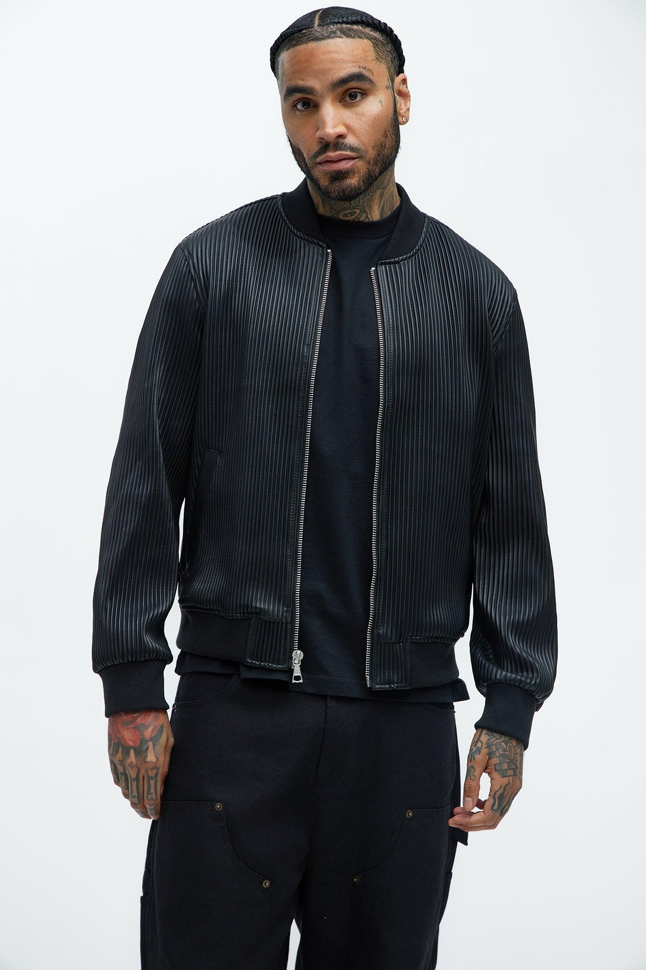 Gordon Faux Leather Bomber Jacket - Black Product Image