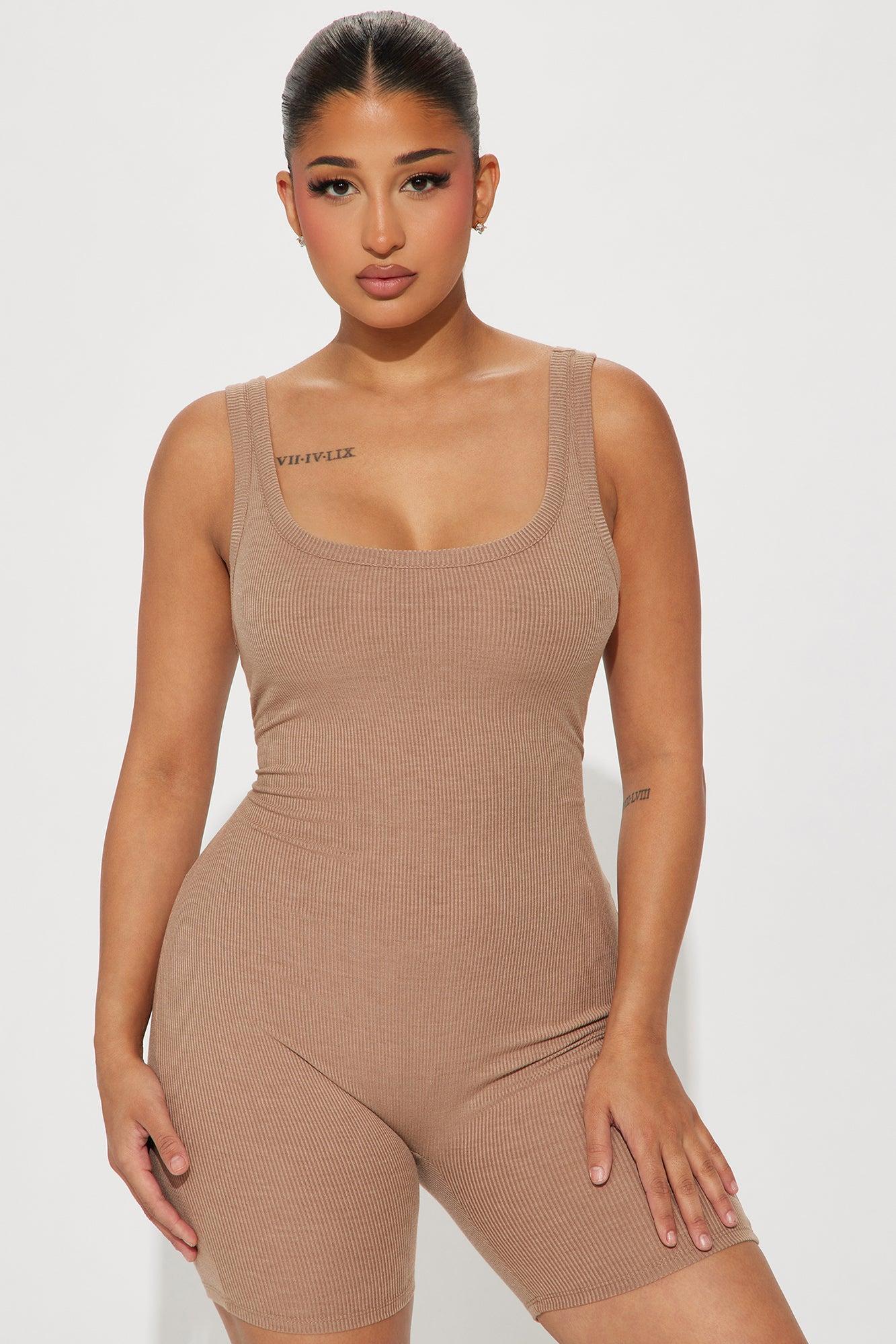 Aideen Ribbed Romper - Taupe Product Image