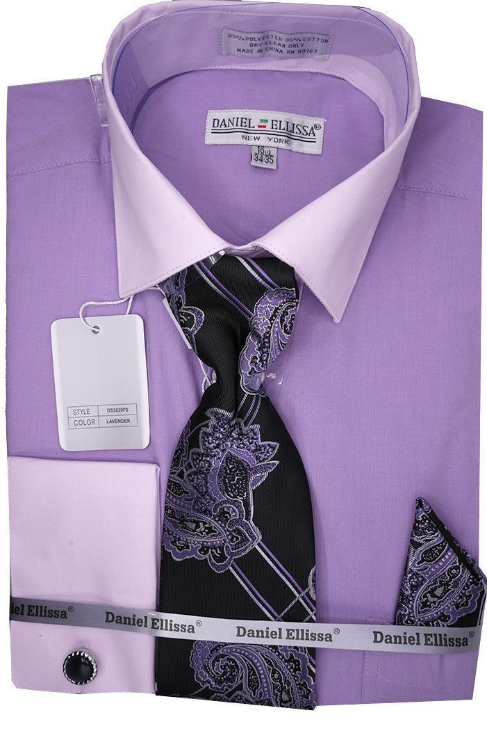 Lavender French Cuff Dress Shirt Set with Tie and Handkerchief Product Image