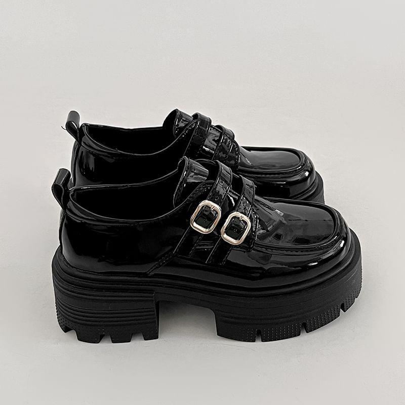 Faux Leather Buckled Platform Loafers Product Image