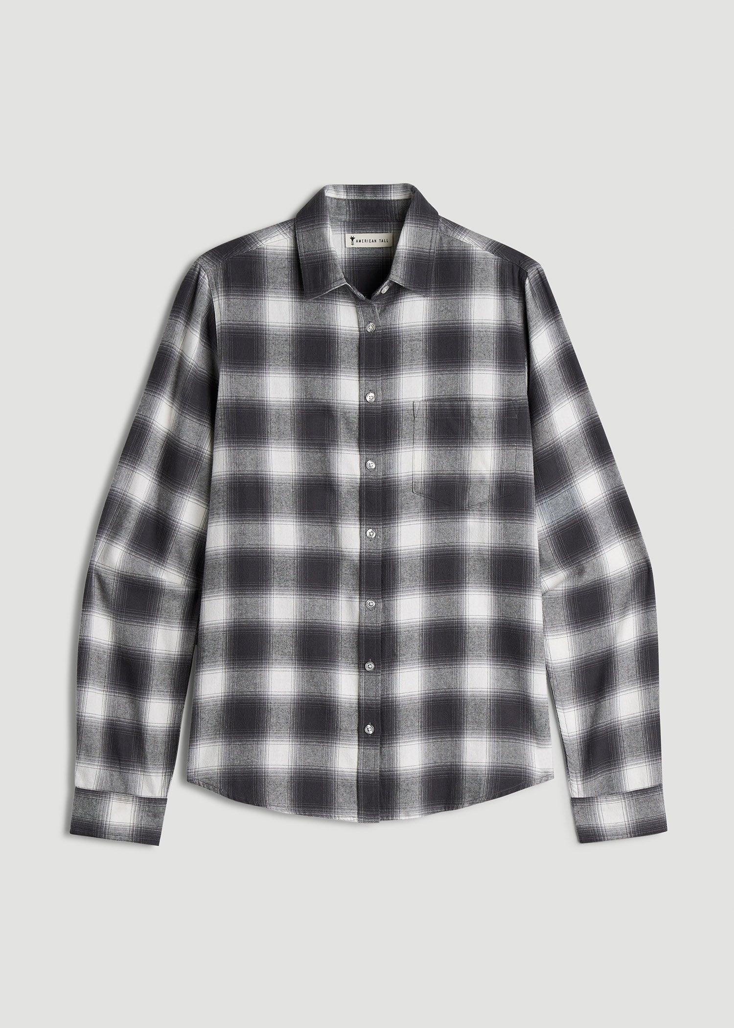 Flannel Button-Up Shirt for Tall Women in Grey and White Plaid Product Image