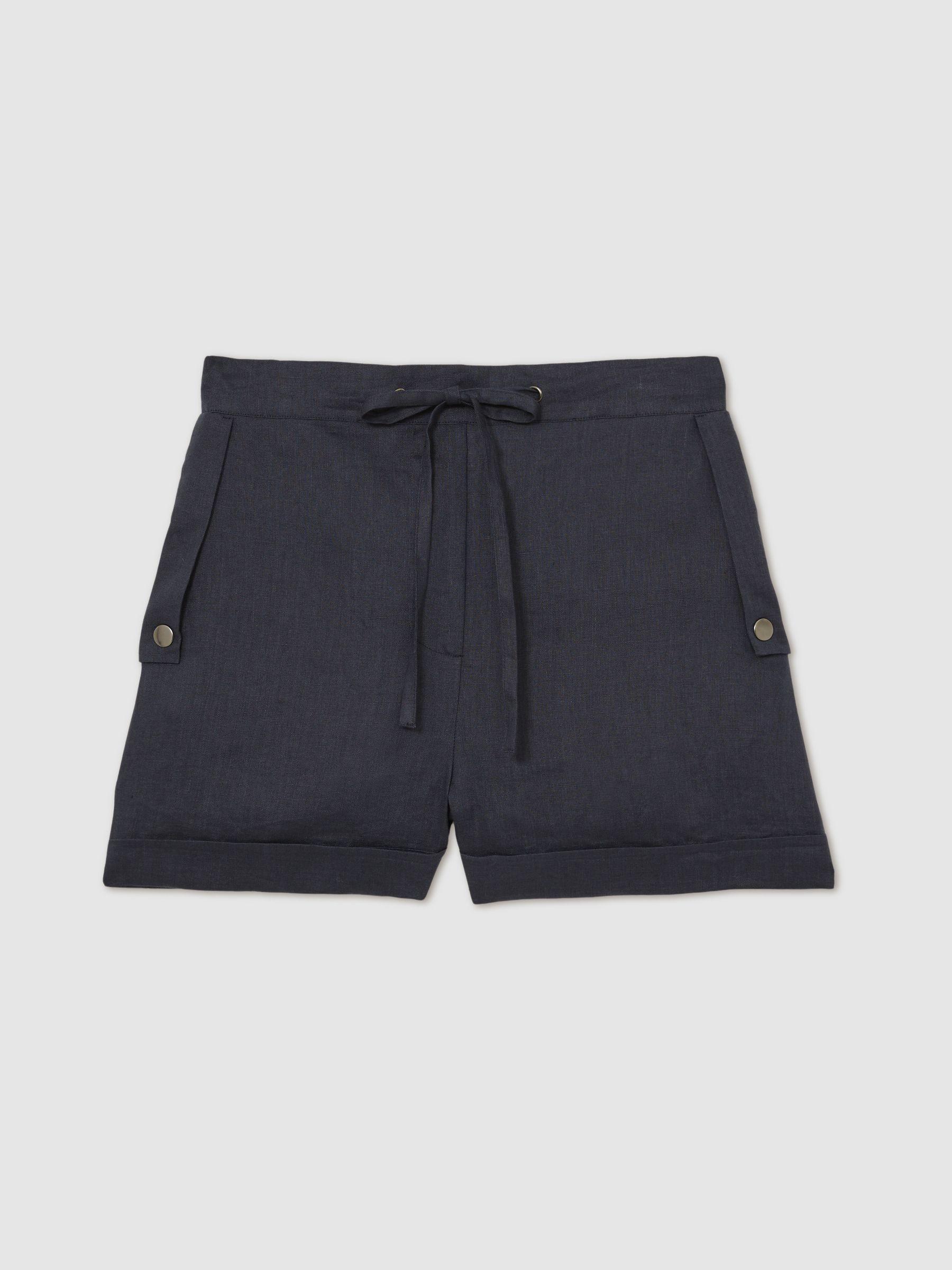 100% Linen Beach Shorts in Navy Product Image