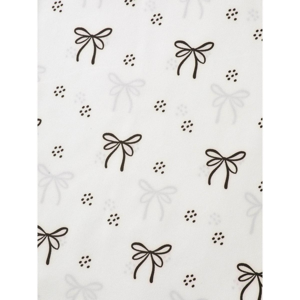 Plus Size Originalwhite Bow Fun Print Notched Collar Shirt Women Elbow-length sleeve Notched collar Work Blouses BloomChic 18-20/2X Product Image