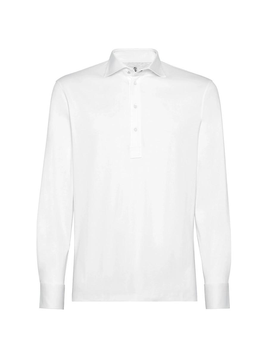 Mens Cotton Jersey Long Sleeve Polo with Shirt Style Collar Product Image