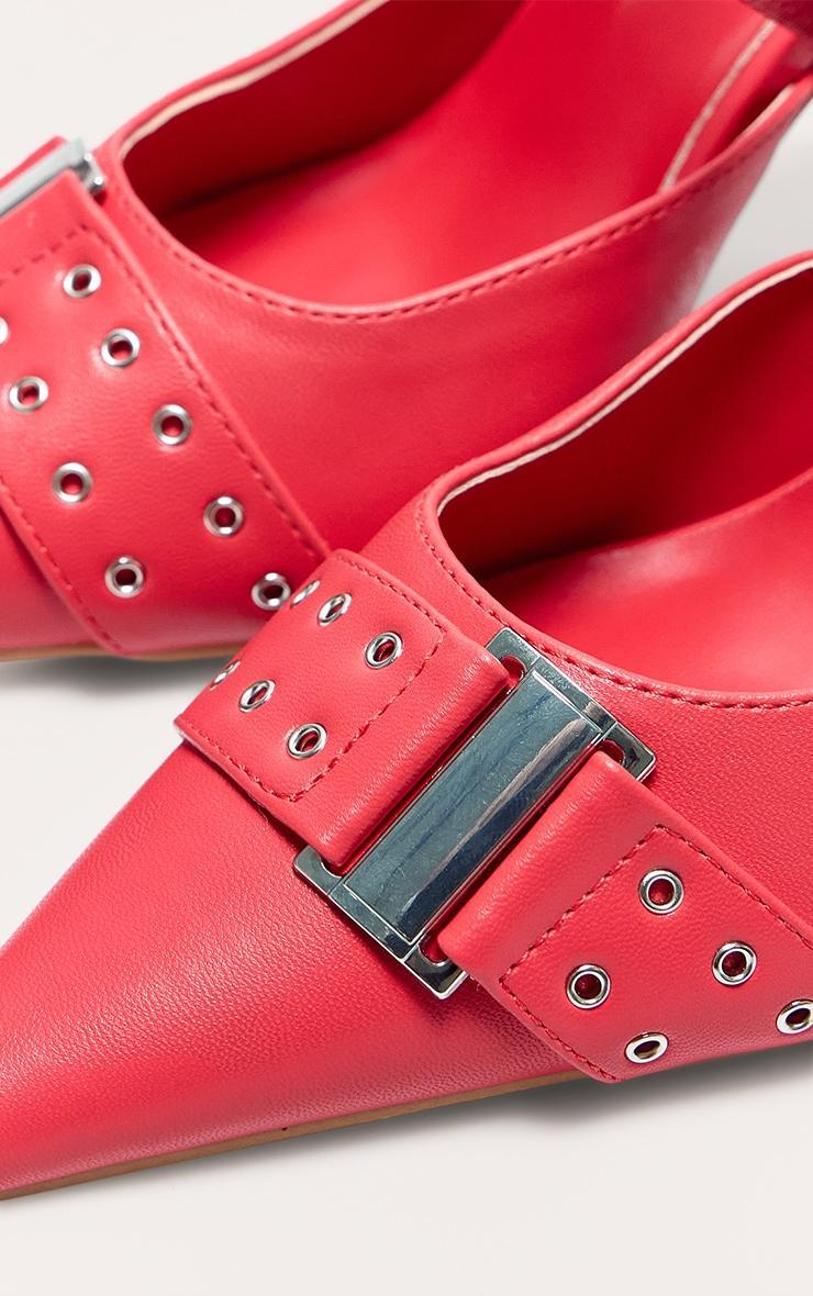 Red Pu Point Toe Buckle Detail Mid Heeled Courts Product Image