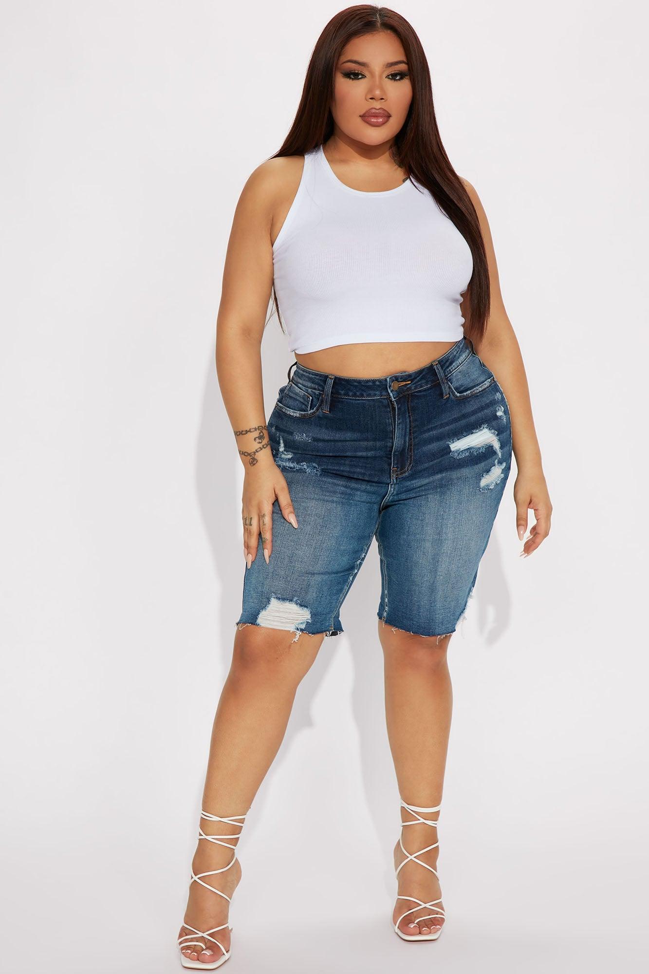 Almost There Stretch Denim Bermuda Shorts - Dark Wash Product Image