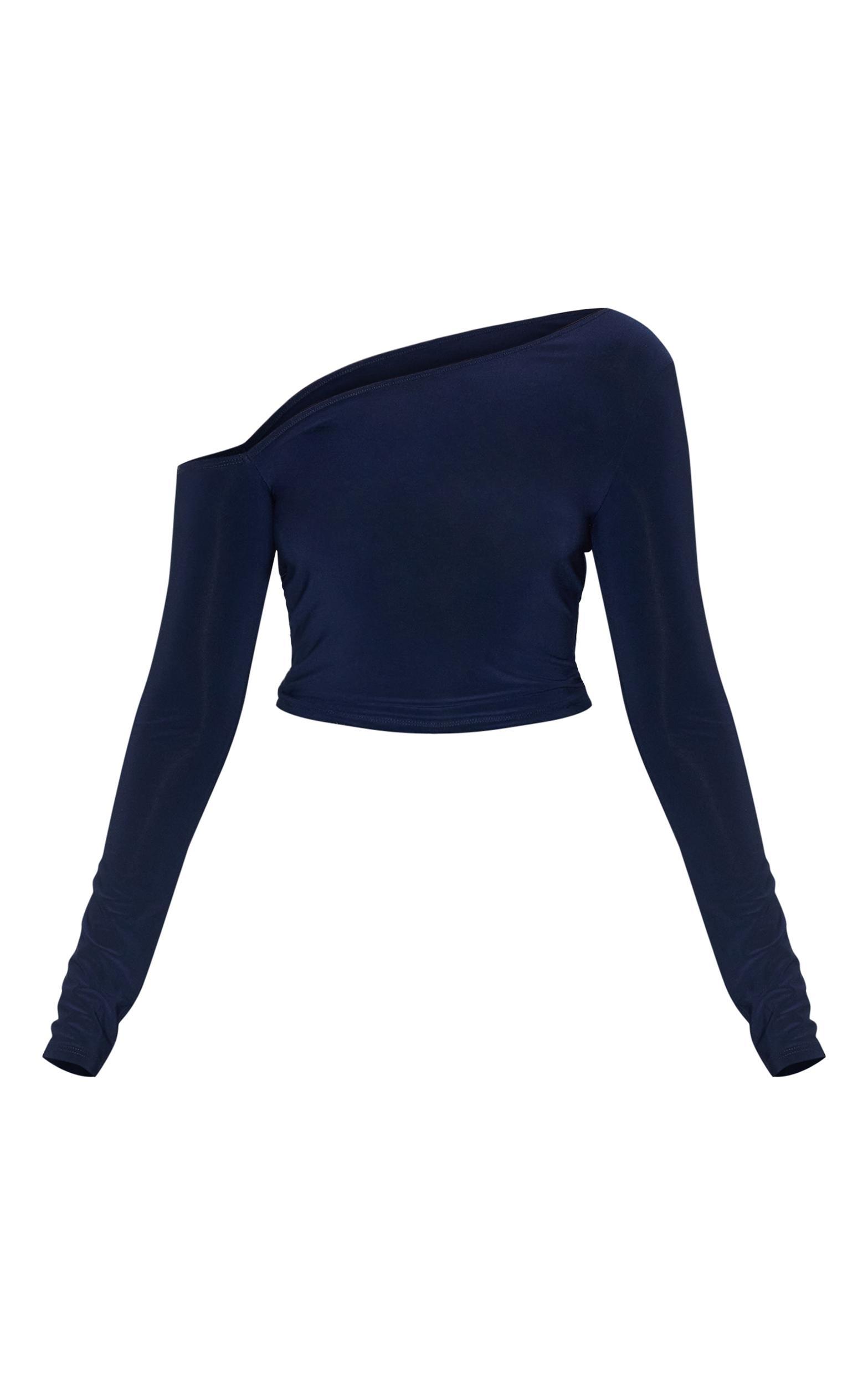 Navy Open Back Asymmetric Long Top Product Image