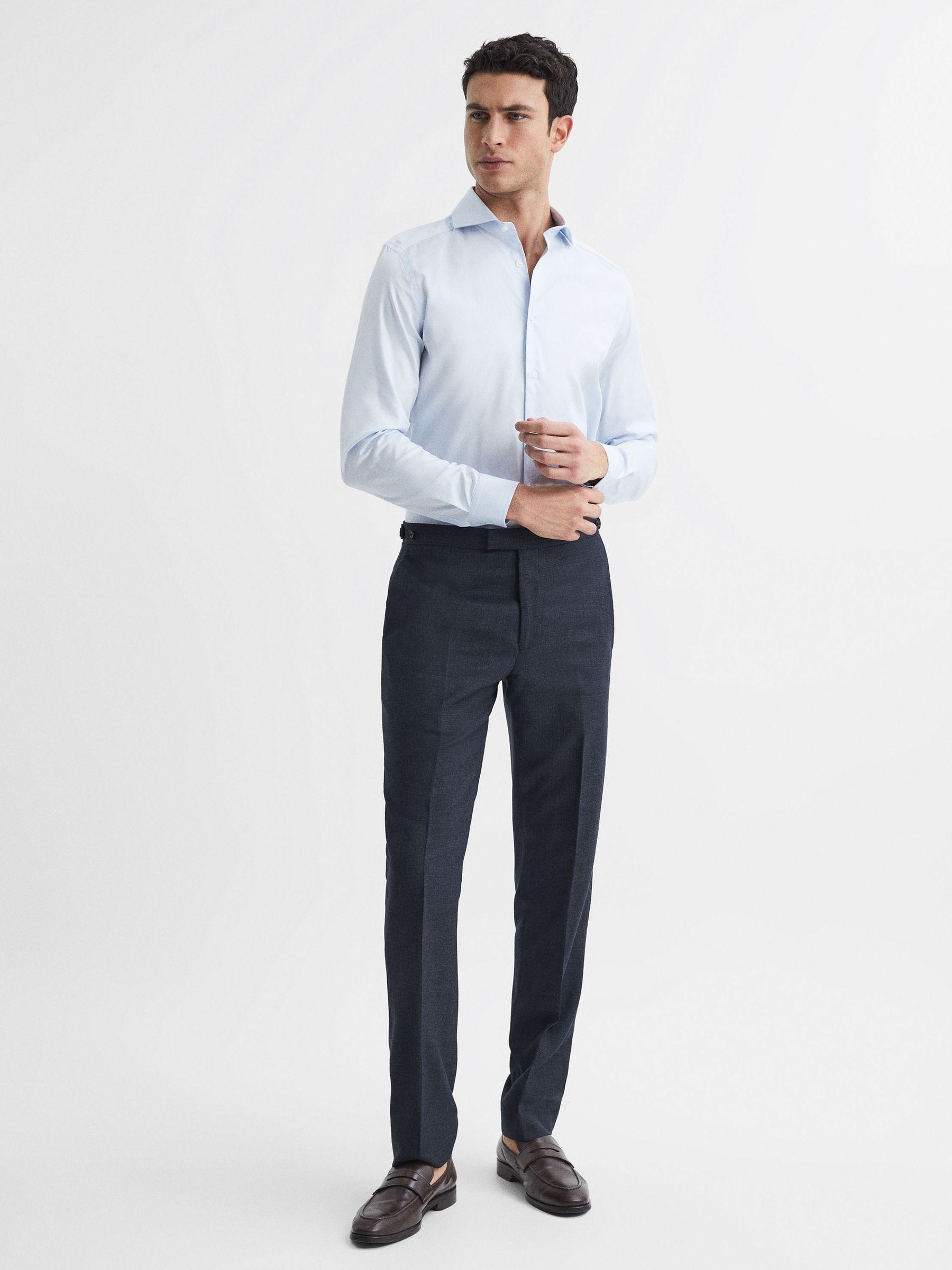 Textured Slim Fit Trousers in Navy Product Image