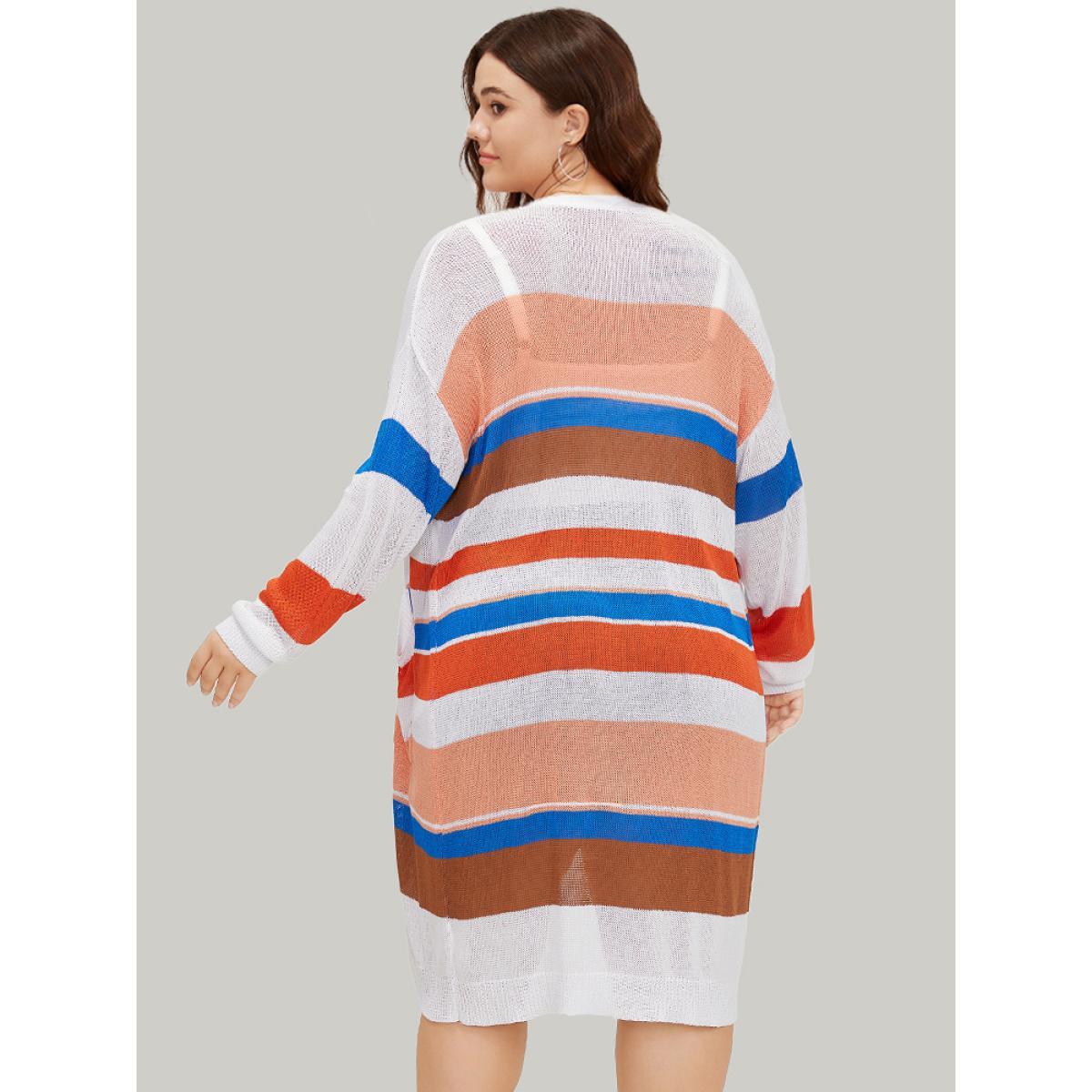 Plus Size Colorblock Contrast Pocket Tunic Open Front Cardigan Multicolor Women Casual Loose Long Sleeve Dailywear Cardigans BloomChic 18-20/2X Product Image
