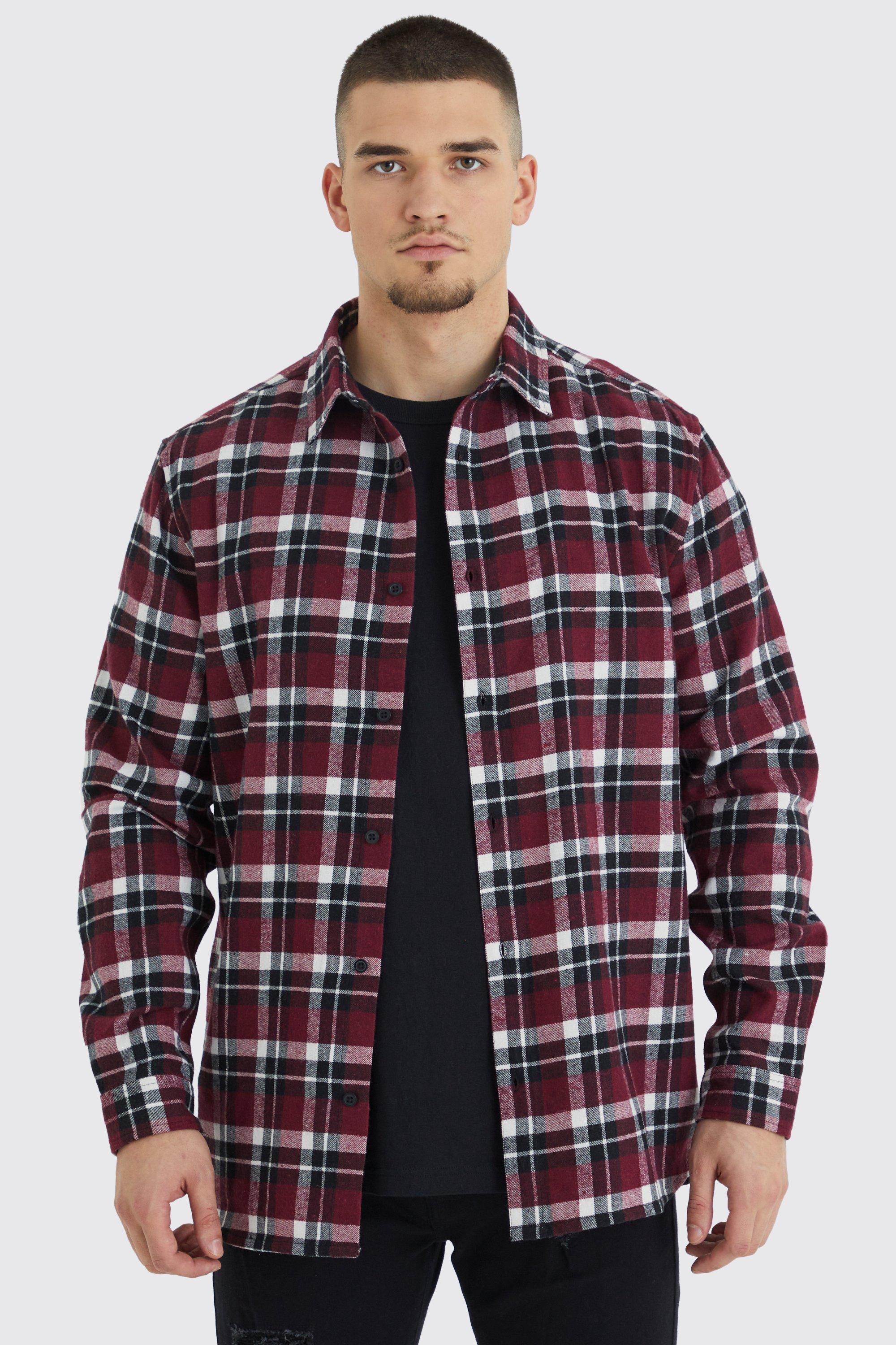 Mens Grey Tall Long Sleeve Check Overshirt, Grey Product Image