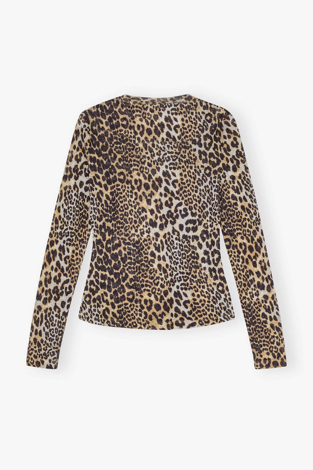 Leopard Printed Mesh Long Sleeve Blouse Product Image