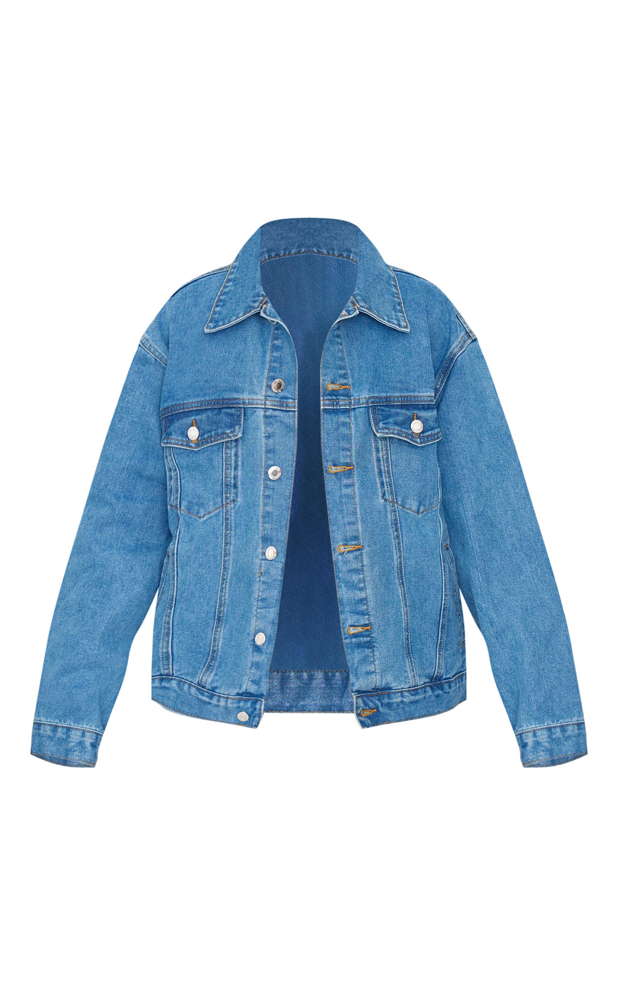 Mid Blue Wash Oversized Boyfriend Denim Jacket Product Image