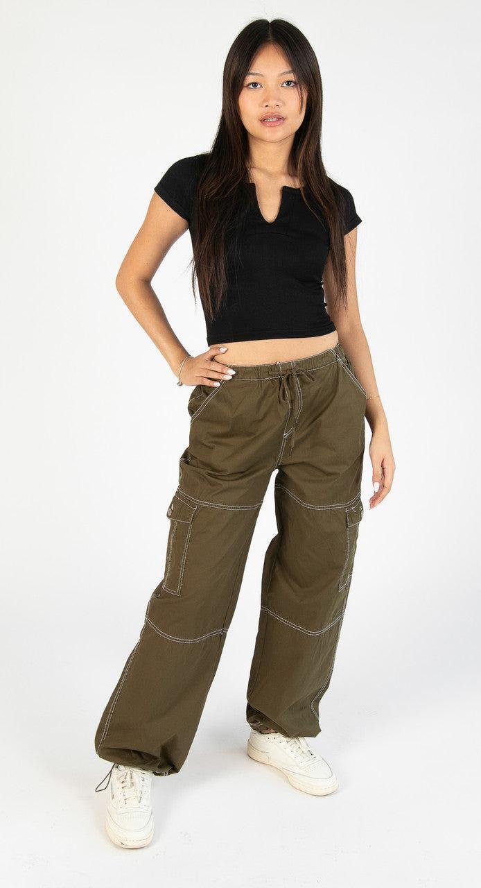 Olive Drawstring Cargo Joggers Product Image