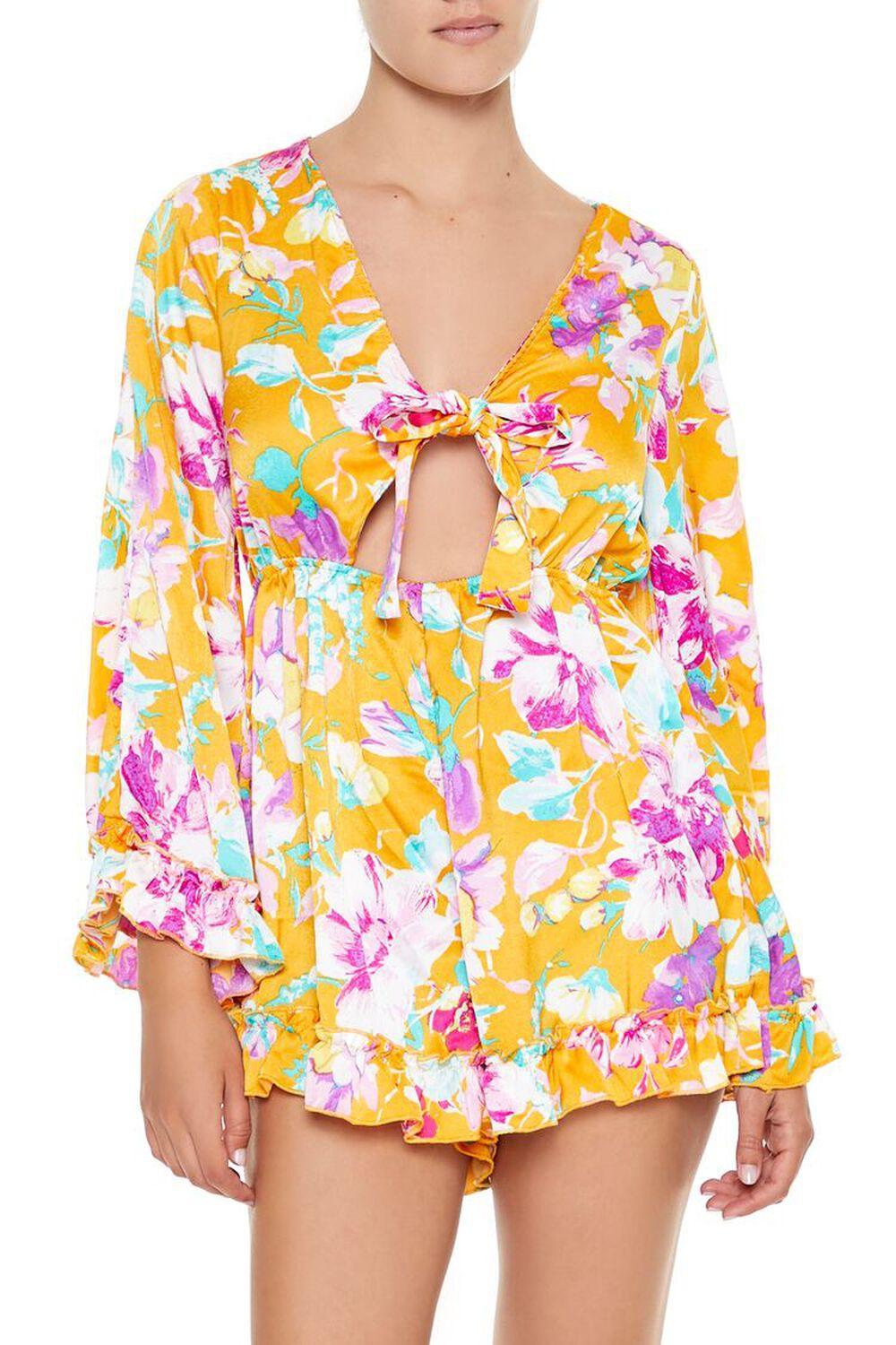 Floral Cutout Tie-Front Romper | Forever 21 Product Image