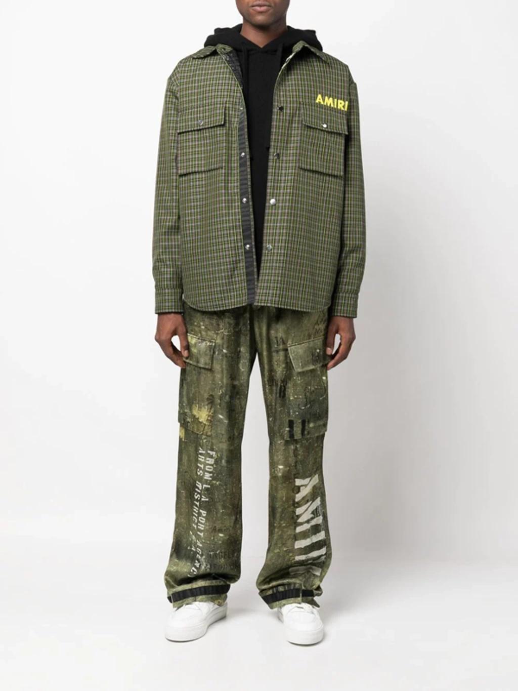 AMIRI Green Logo Print Check Shirt Jacket In Sage Product Image