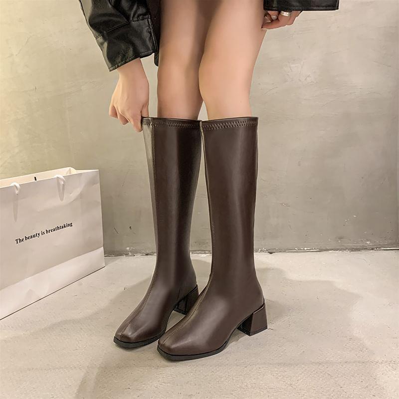 Block Heel Plain Tall Boots Product Image