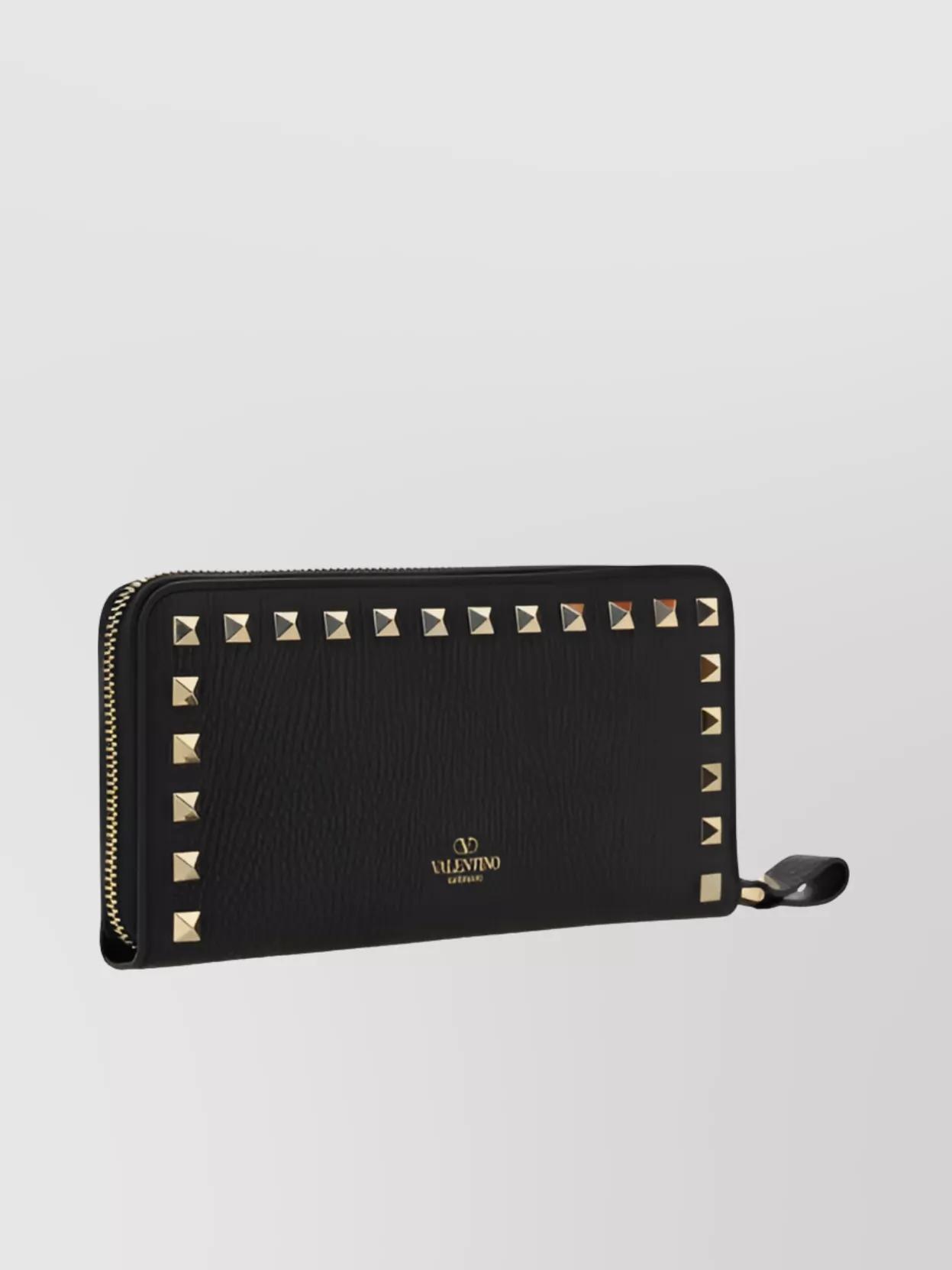 VALENTINO GARAVANI Rockstud Flap French Wallet In Black Product Image