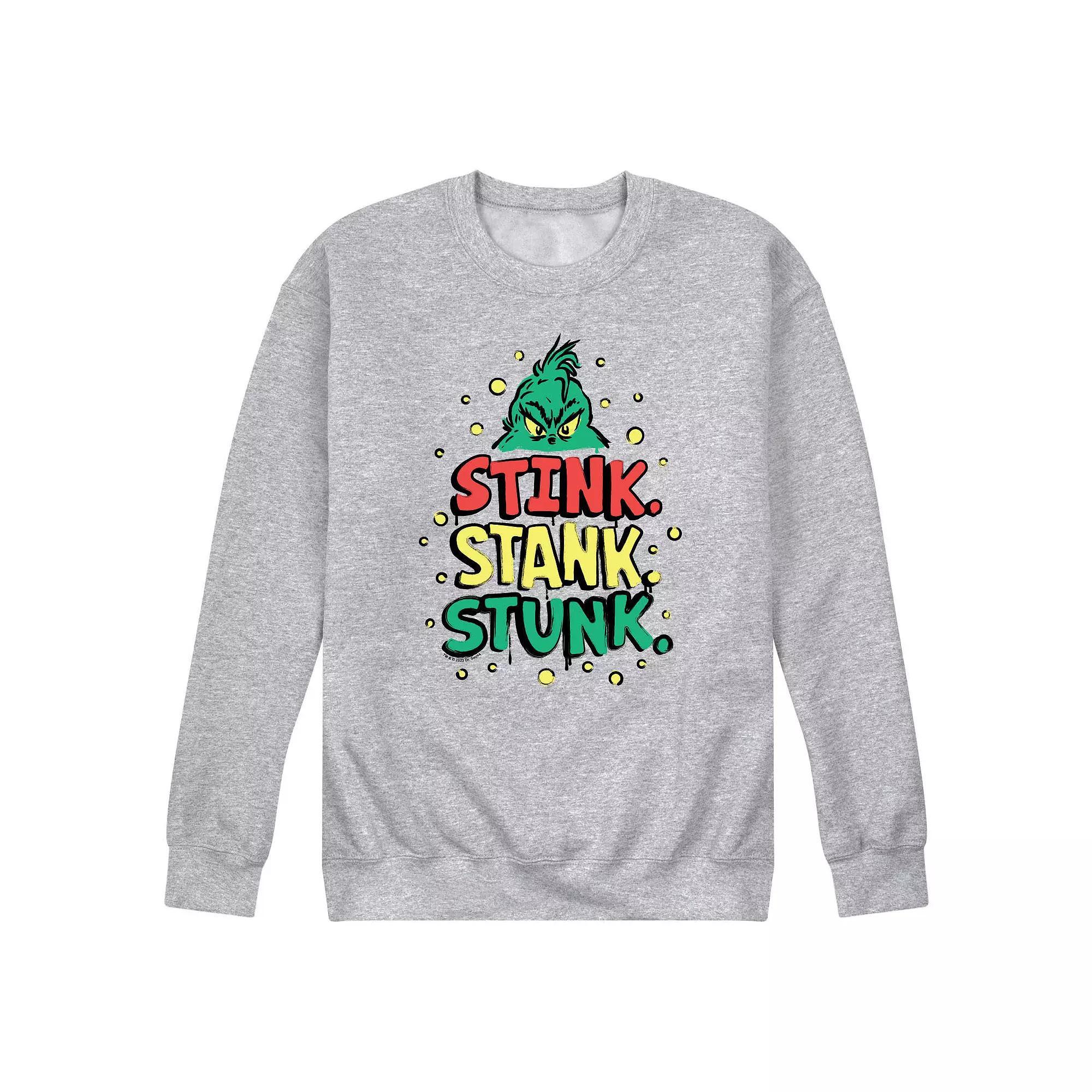 Men's Dr. Seuss The Grinch Stink Stank Stunk Fleece Sweatshirt, Size: XXL, Grey Gray Product Image