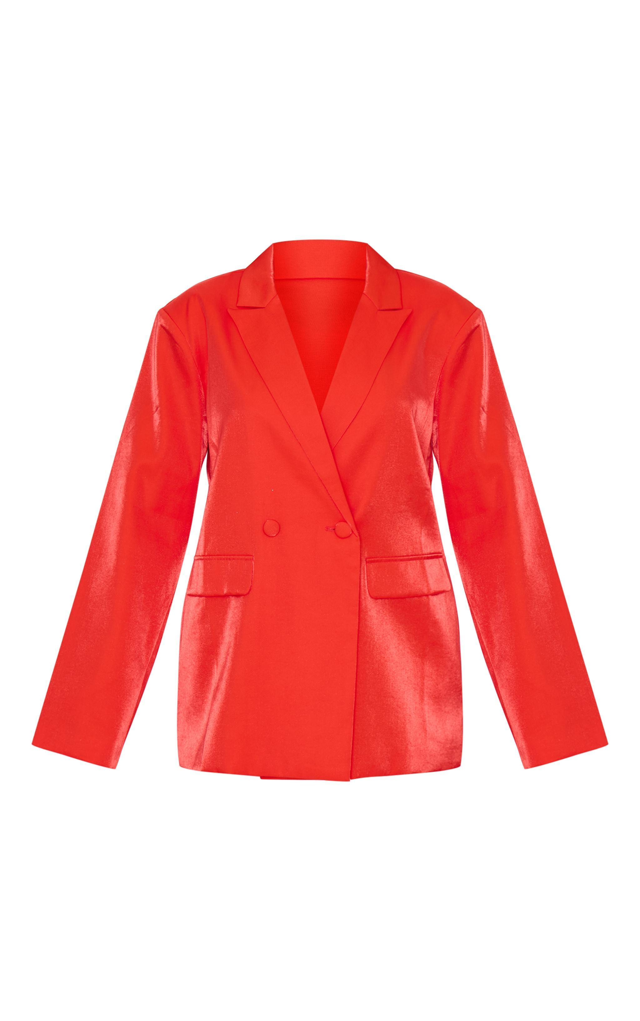 Red Satin Look Oversized Boxy Blazer Product Image