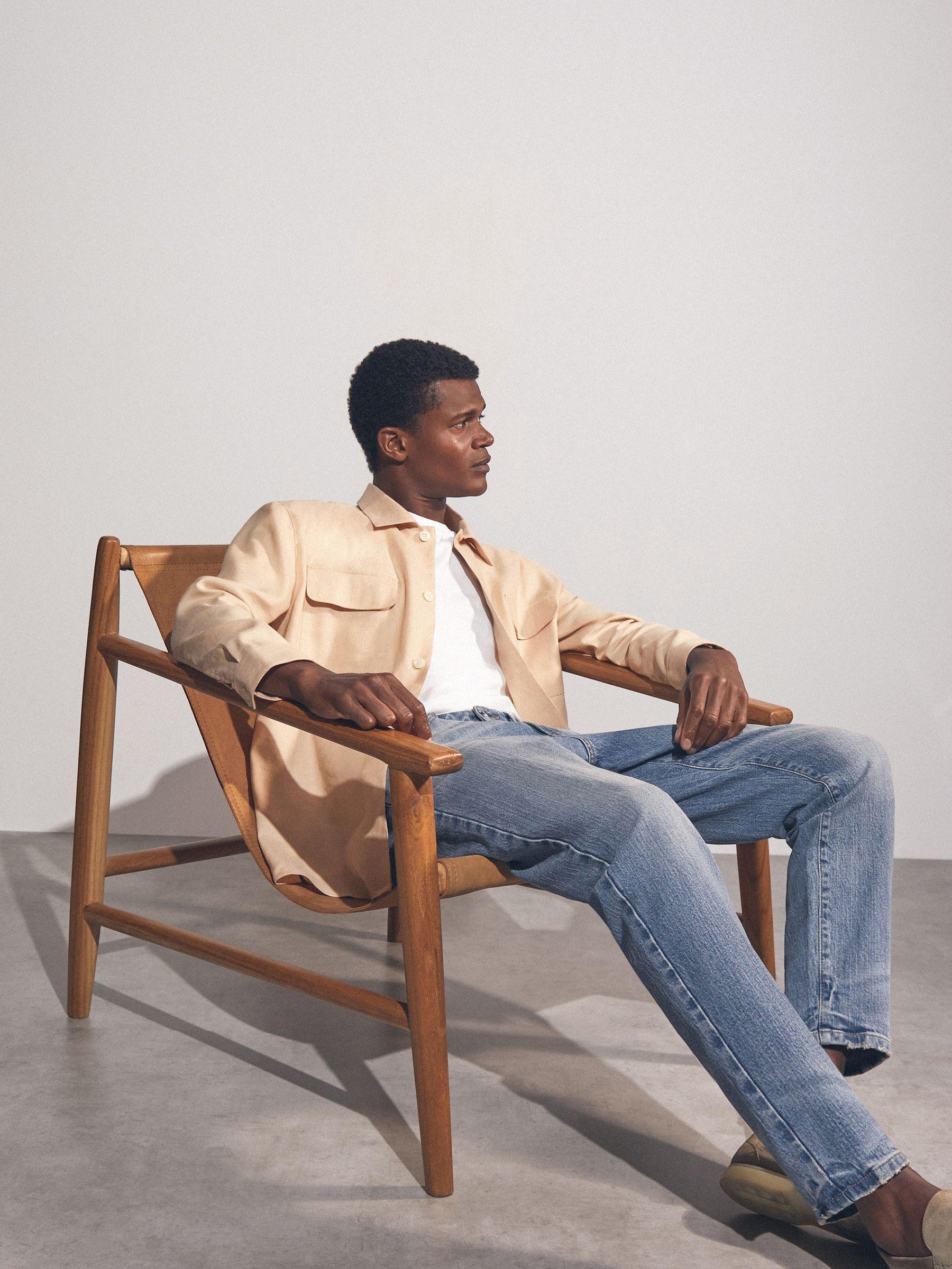 Linen Twin-Pocket Overshirt in Stone Product Image