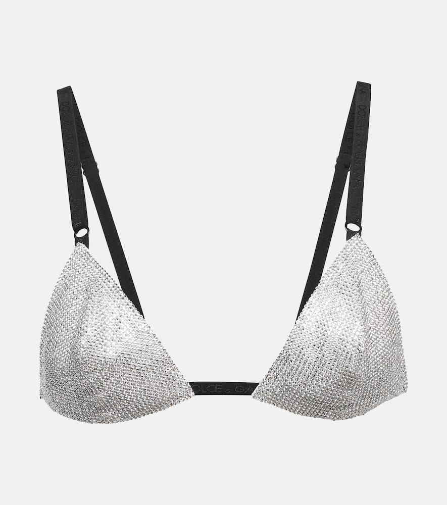 DOLCE & GABBANA Crystal-embellished Triangle Bra In Beige Product Image