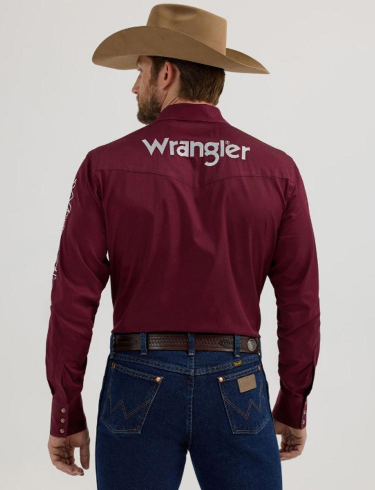 Wrangler® Men's L/S Solid Wine Logo Snap Shirt Product Image