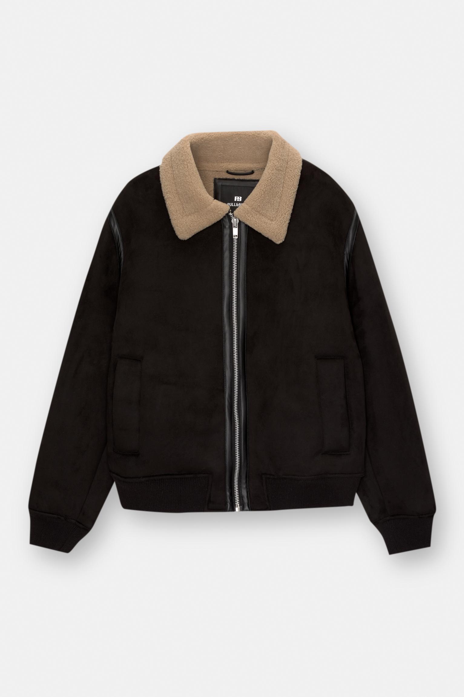 Faux suede jacket with faux shearling lining Product Image