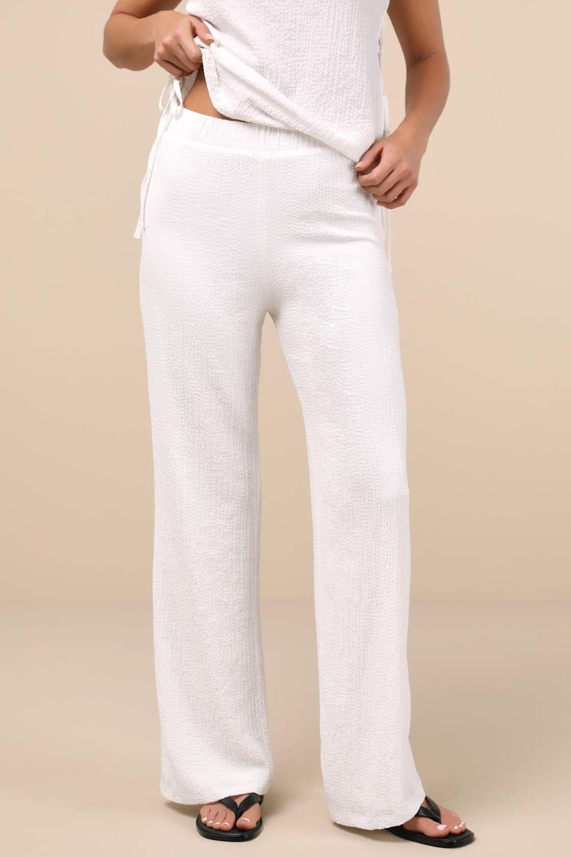 Easygoing Energy White Textured High-Rise Pants Product Image