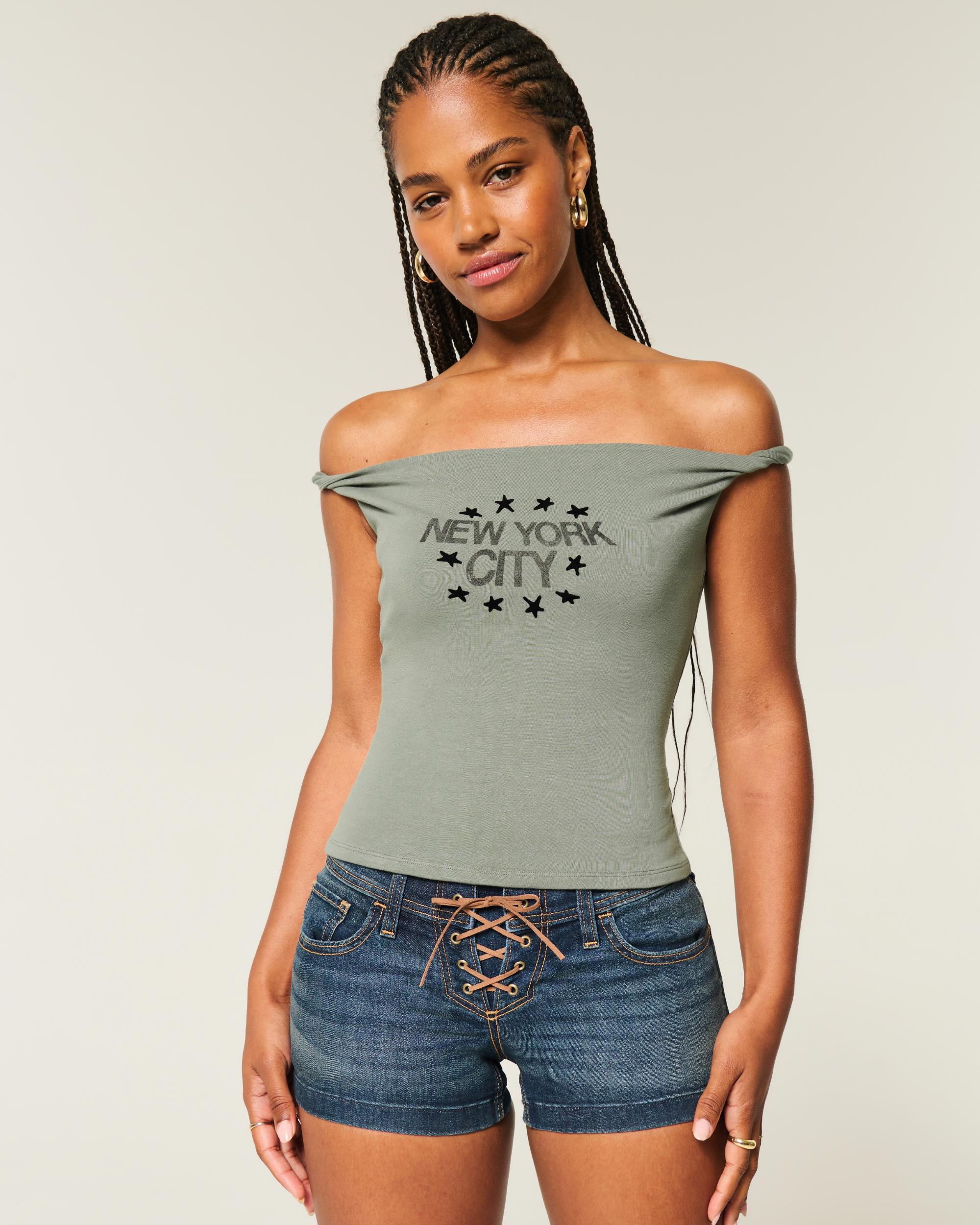 Twisted Off-the-Shoulder New York City Graphic Tee Product Image