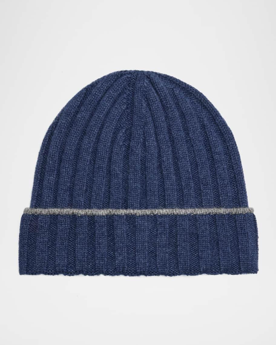 Mens Cashmere Rib Contrast-Trim Beanie Hat Product Image