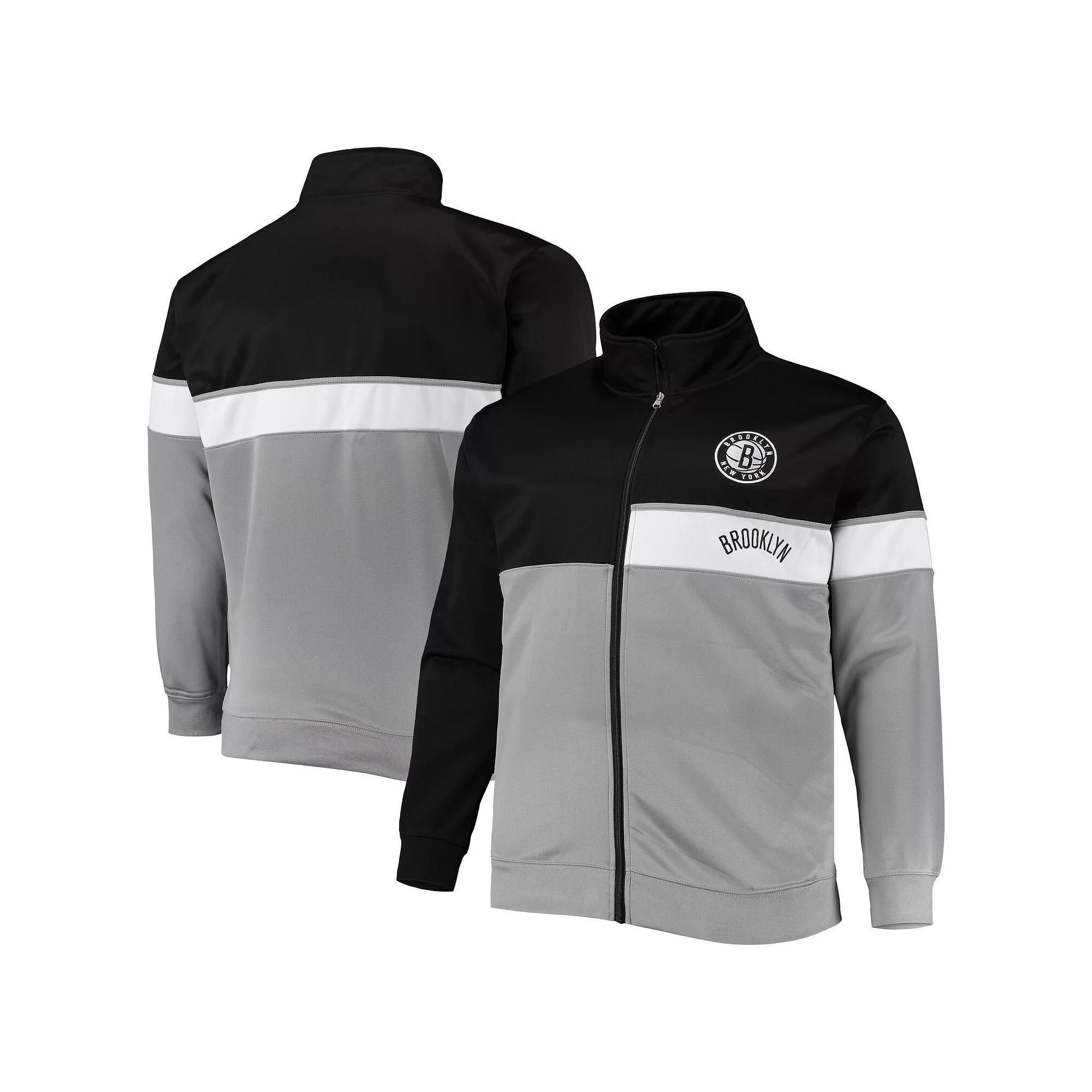 Men's Black/Gray Brooklyn Nets Big & Tall Pieced Body Full-Zip Track Jacket, Size: XLT Product Image
