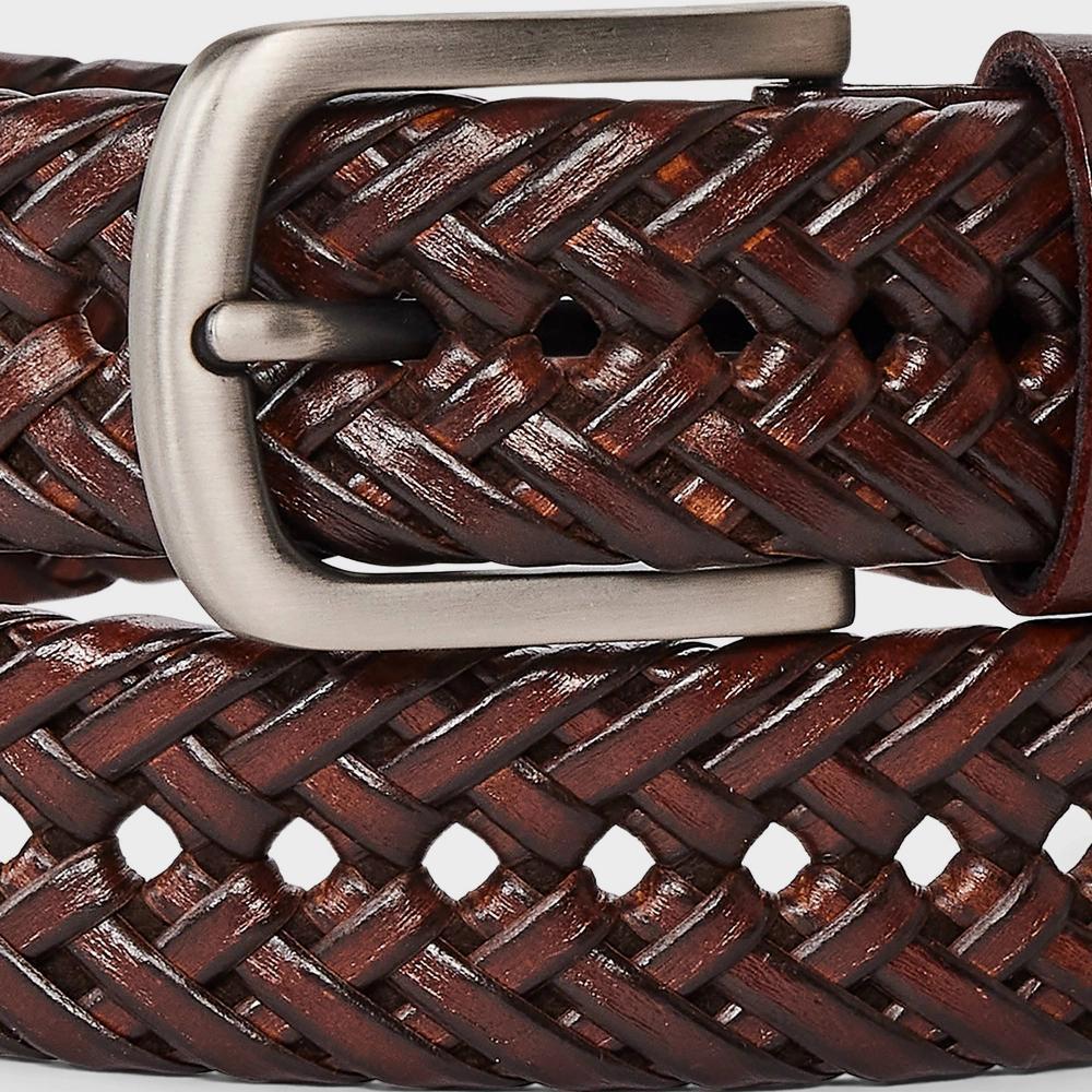 Mens Leather Braided Fully Adjustable Belt - Goodfellow & Co Brown Product Image