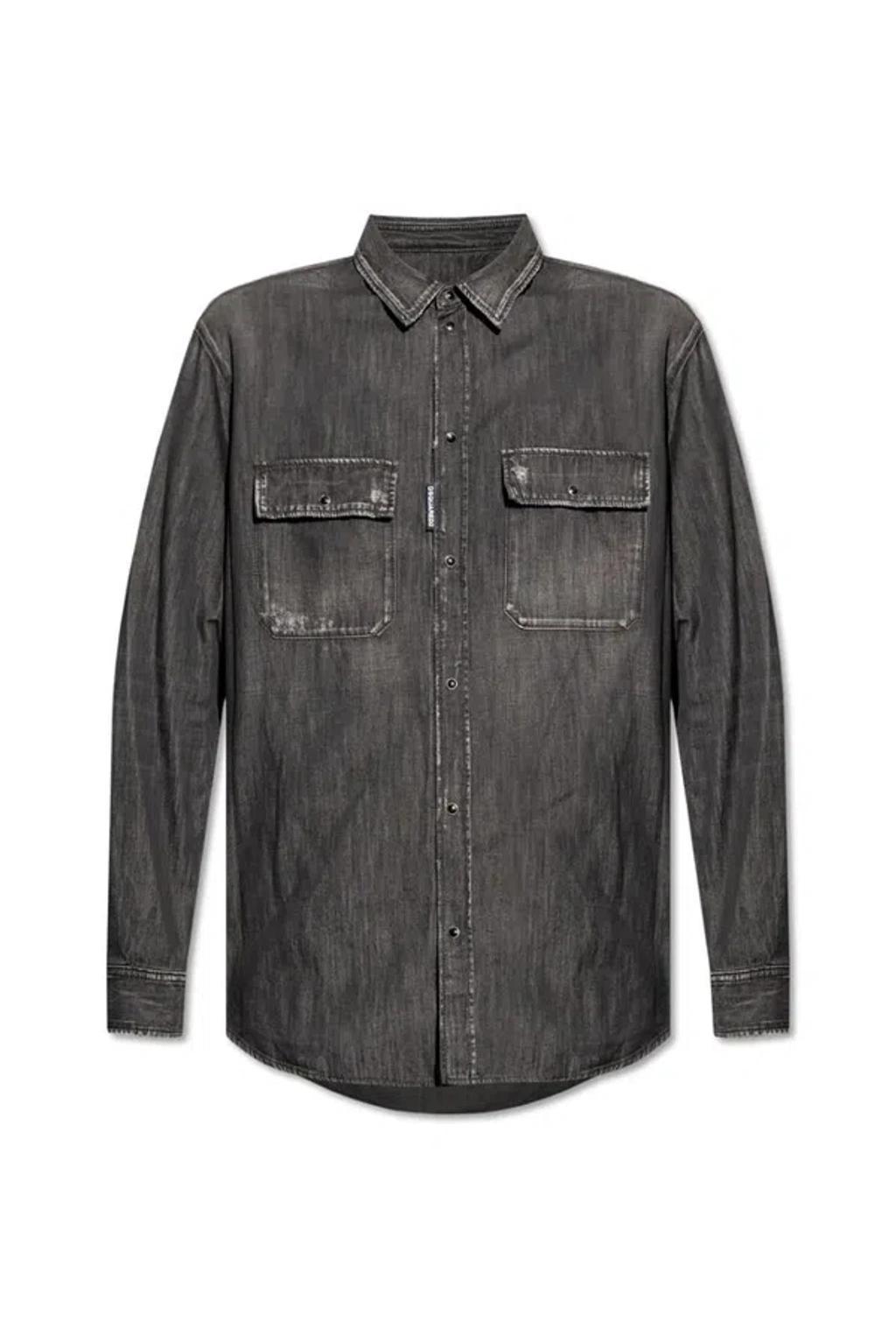 DSQUARED2 Distressed Denim Shirt In Grey Product Image