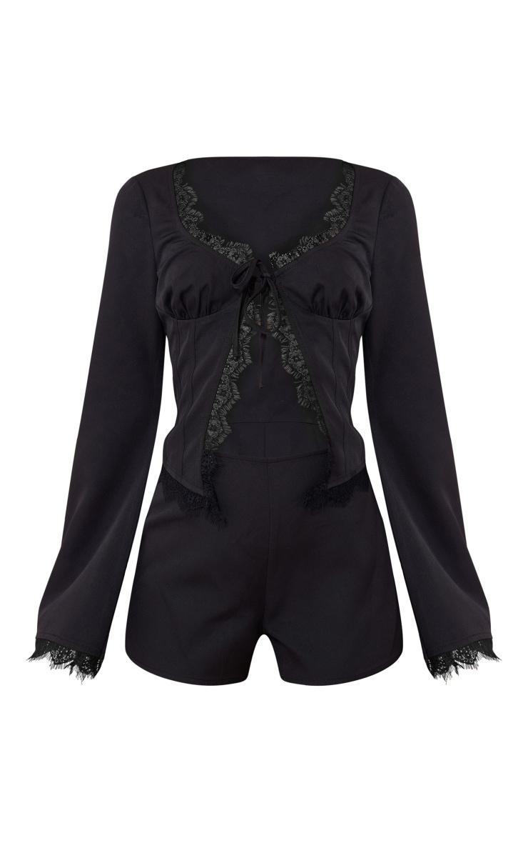 Black Woven Corset Frill Detail Flare Sleeve Romper Product Image