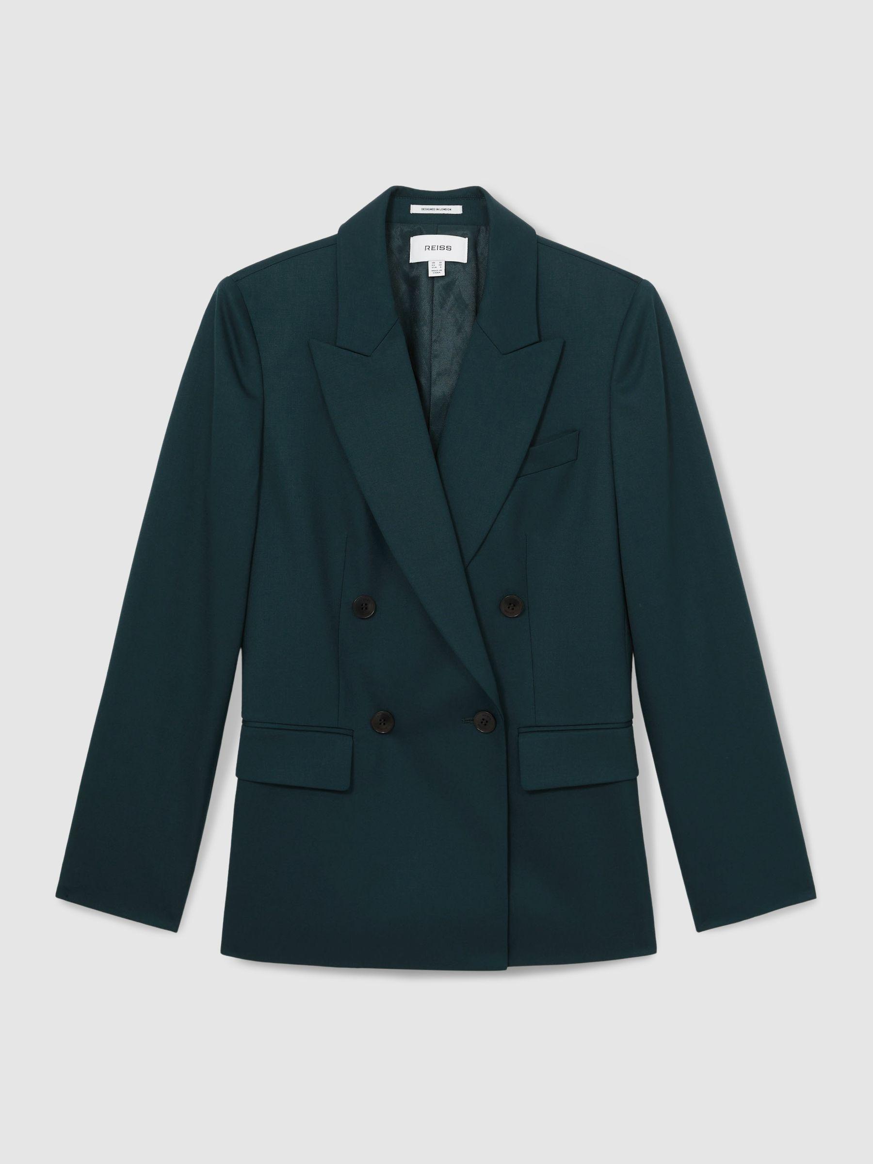 Wool-Blend Double-Breasted Suit Blazer in Green Product Image