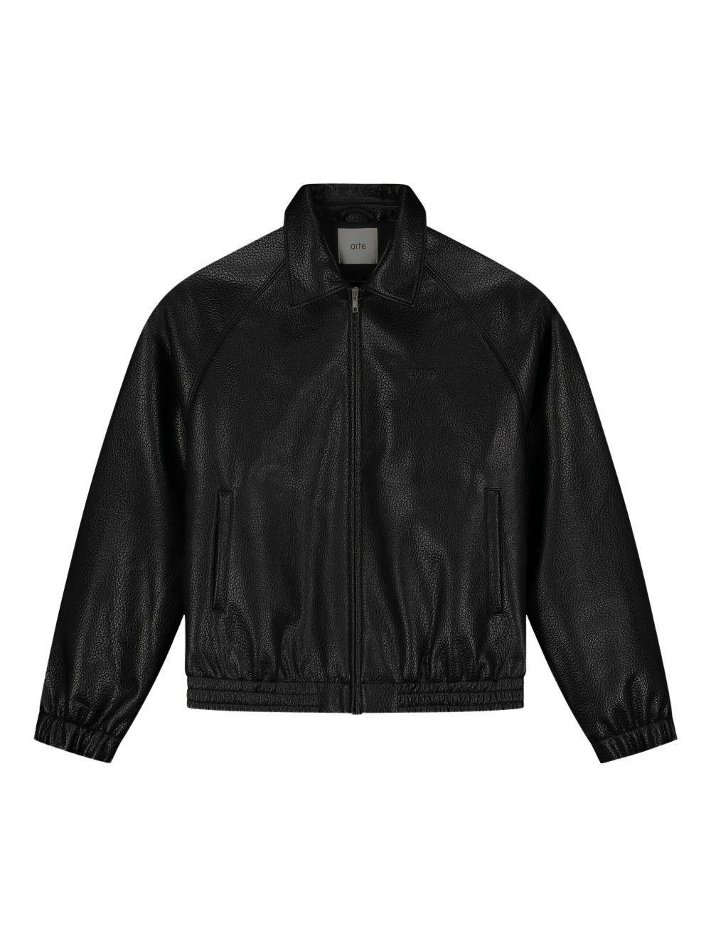 Womens Leather Boxy Patch Jacket Product Image