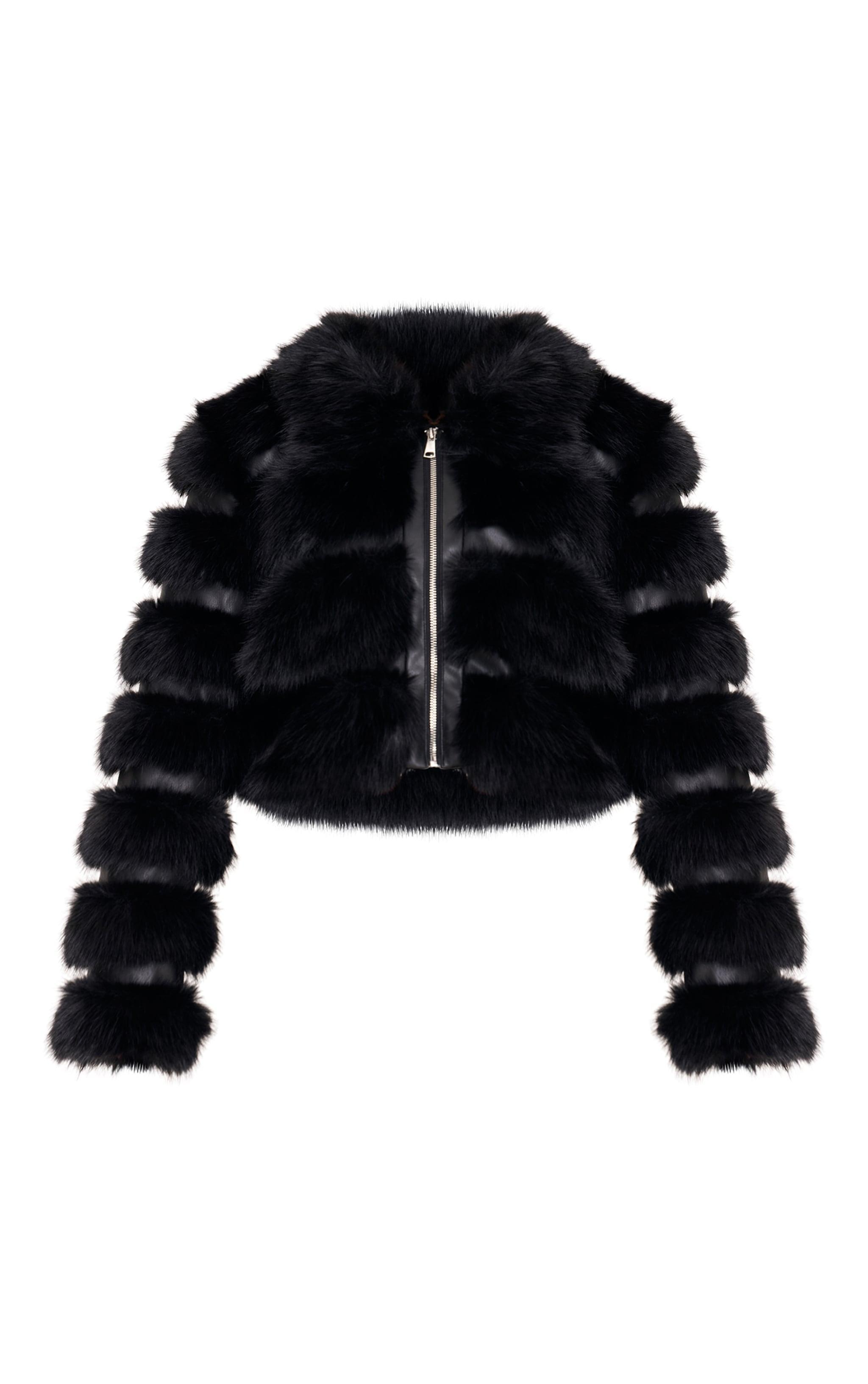 Black Plush Bubble Faux Fur Zip Up Jacket Product Image