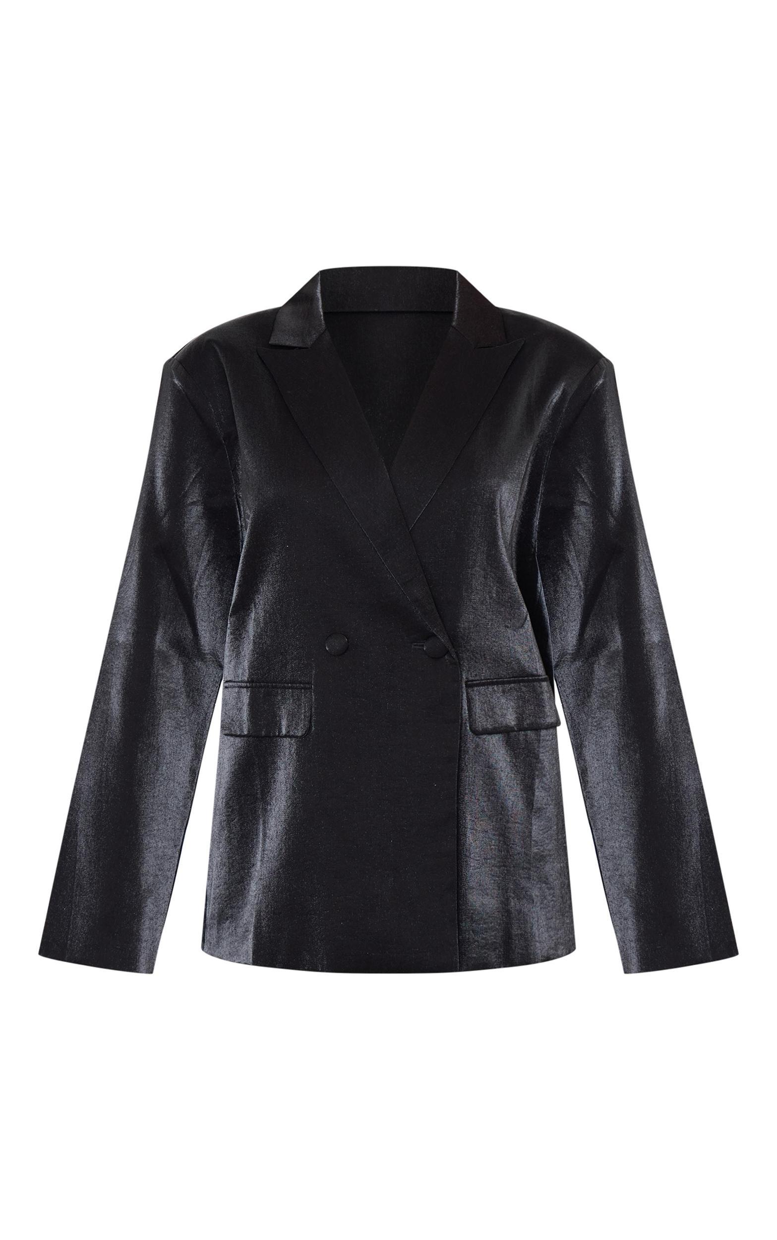 Black Satin Look Oversized Boxy Blazer Product Image