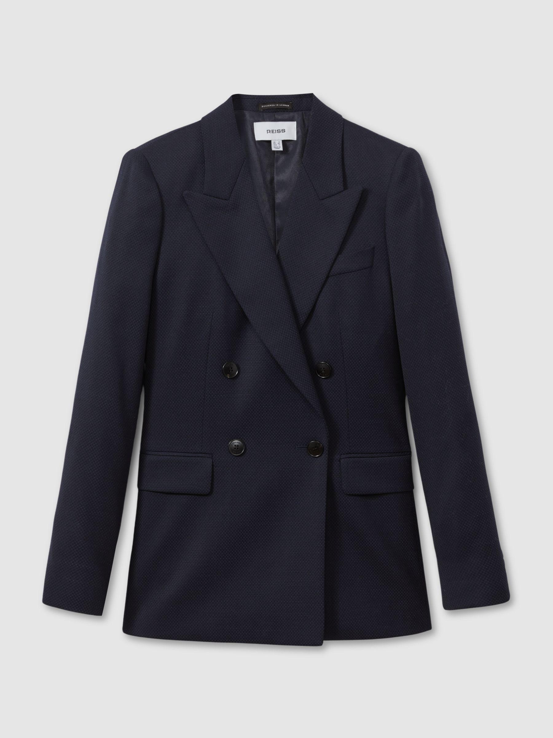 Textured Double Breasted Suit Blazer in Navy Product Image