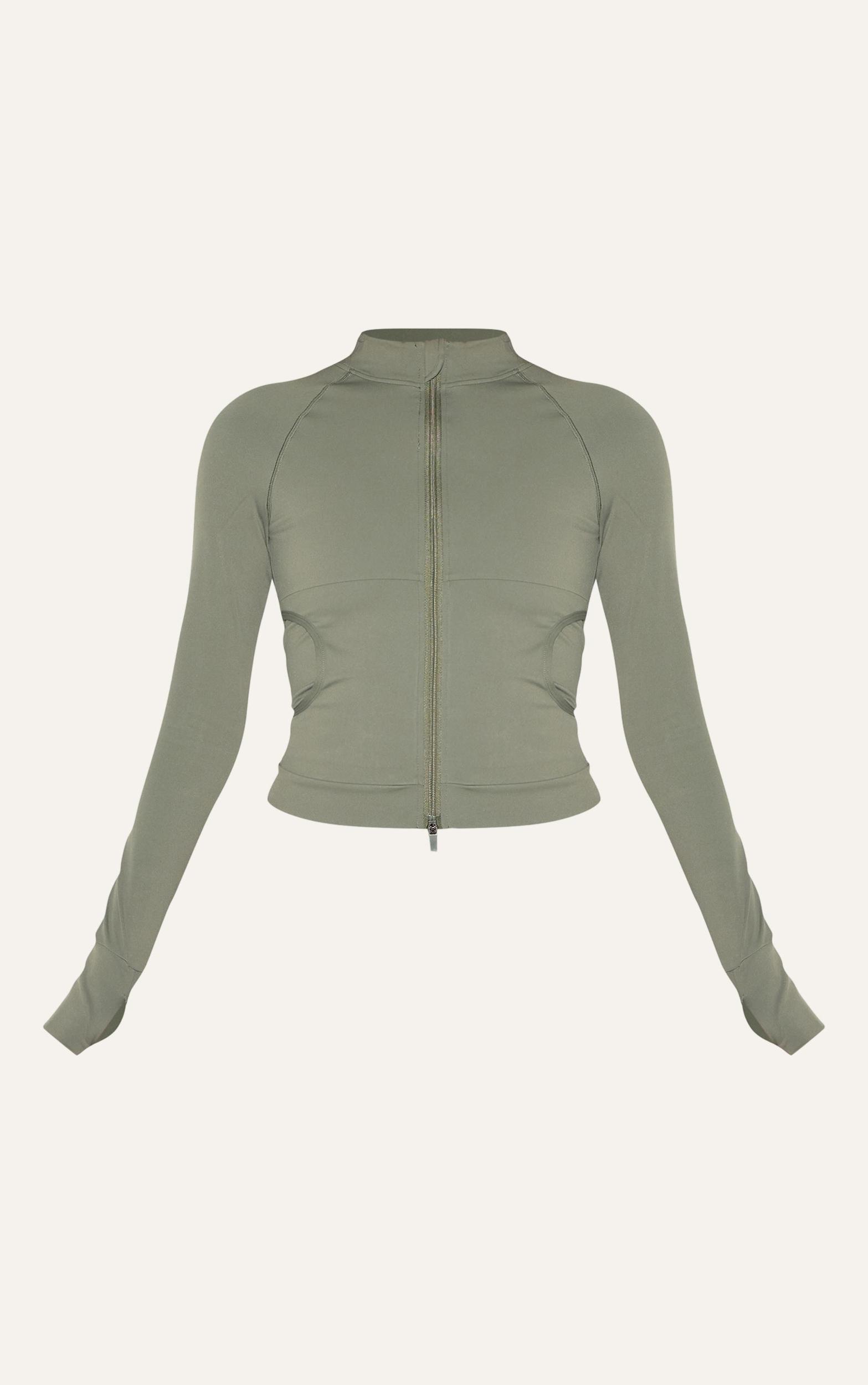 Olive Sculpt Pocket Front Double Zip Up Jacket Product Image