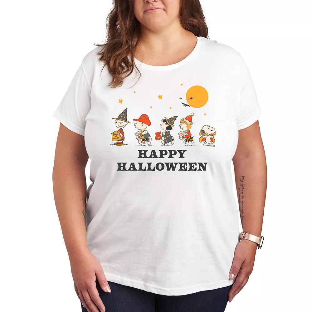 Plus Size Peanuts Retro Halloween Group Graphic Tee, Women's, Size: 1XL, White Product Image