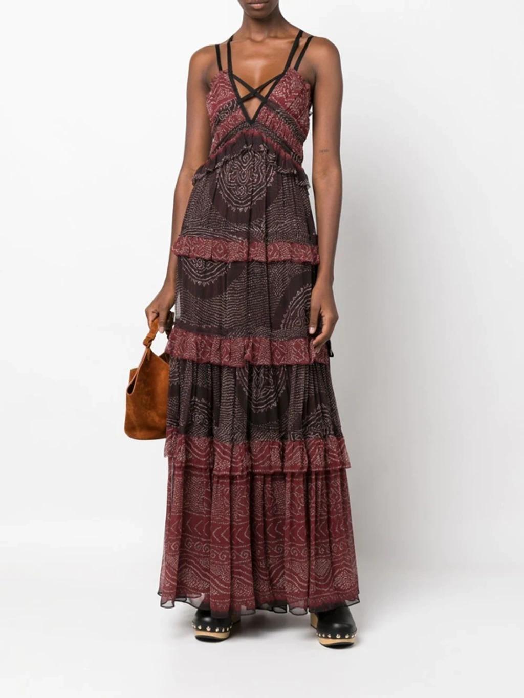 Agathe Ruffled Tiered Silk Gown In Garnet Product Image