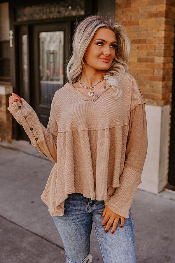 Whispering Sweet Nothings Waffle Knit Top in Iced Mocha Product Image