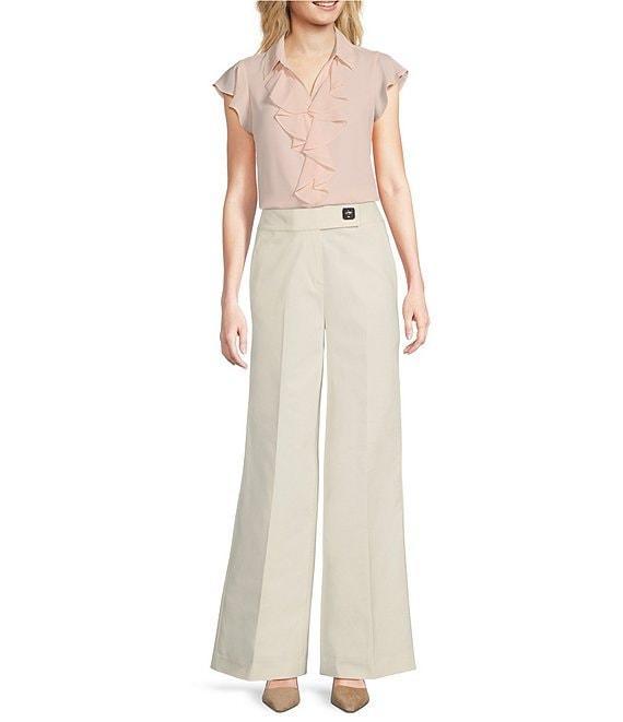 Calvin Klein Futter Sleeve Point Collar Ruffle Button Front Blouse Product Image