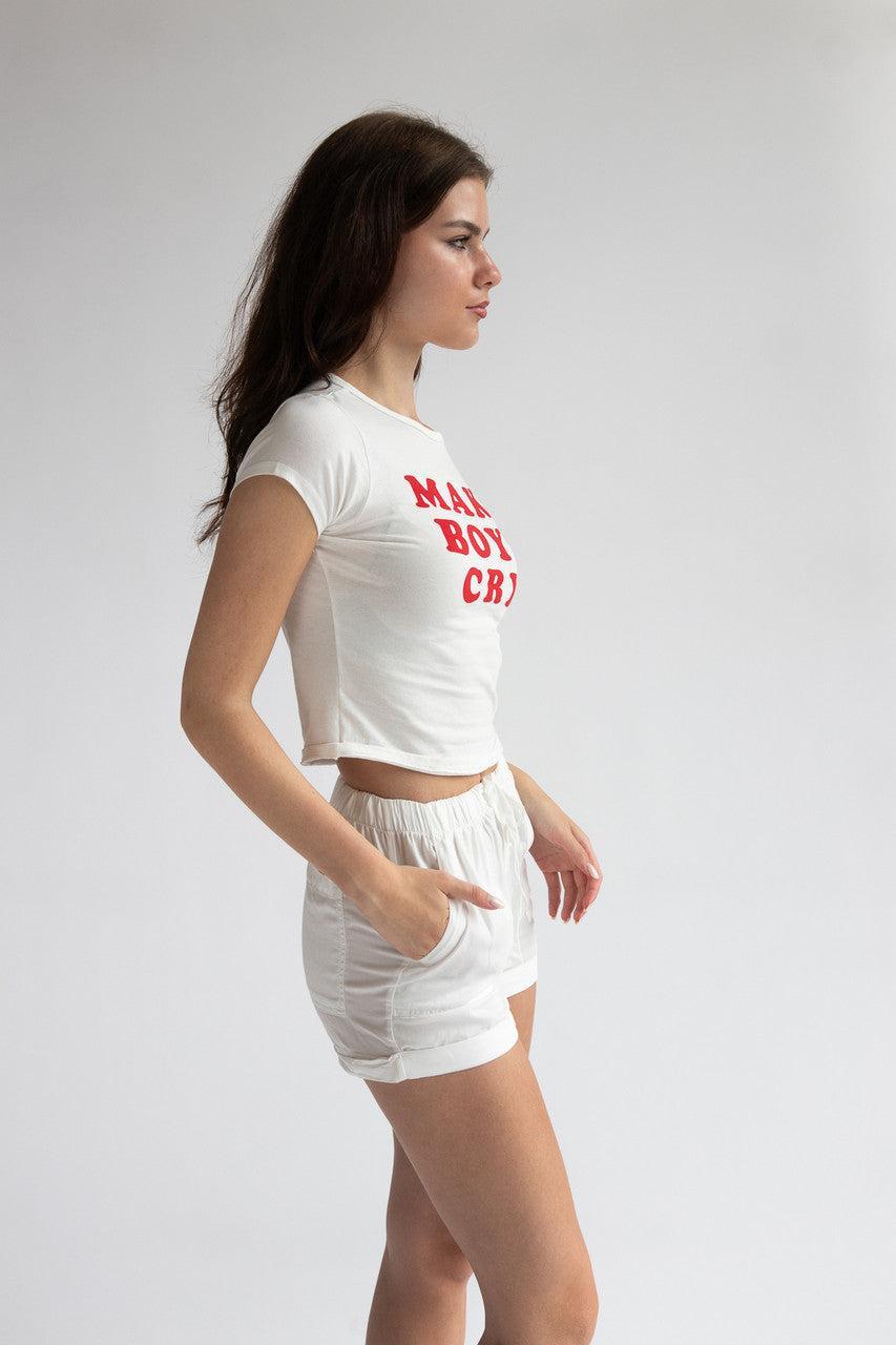 Cuffed Hem Drawstring Tencel Shorts Product Image