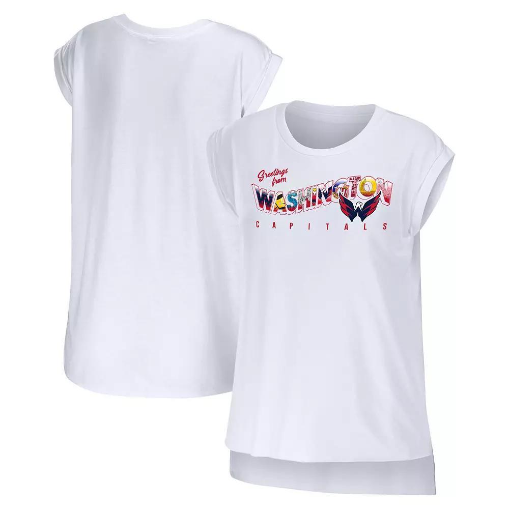 Women's WEAR by Erin Andrews White Washington Capitals Greetings From Muscle T-Shirt, Size: XL Product Image